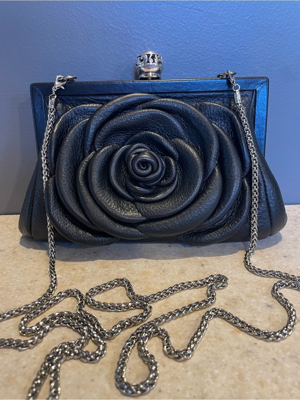 BRIGHTON My Michelle Handcrafted Leather Rose Clutch Purse Crossbody Evening Bag